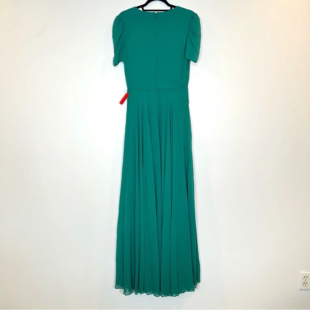 Mac‎ Duggal 55681 Womens Size 6 Green Short Puff Sleeve V-Neck Long Maxi Dress